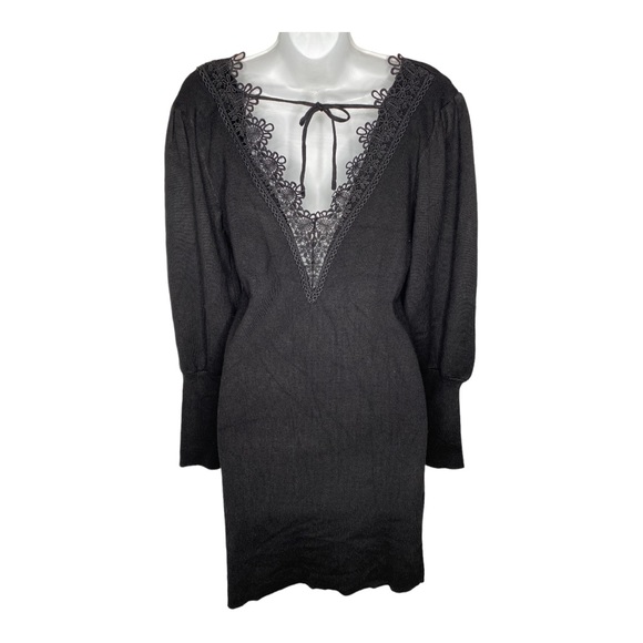 BTFBM Black Bodycon Balloon Sleeve Sweater Dress Size Large - Picture 2 of 6